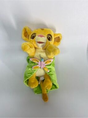 Disney Babies The Lion King Baby Simba Plush In Green Leaf Blanket Butterfly Toy